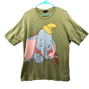 Disney Zara Dumbo & Timothy Oversized T-Shirt Womens M Olive Green Short Sleeve